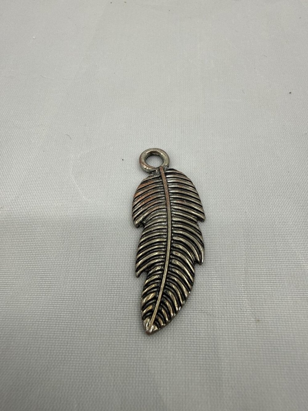 Antique Silver Feather Charm Pendant Boho Grunge Goth Rocker Aesthetic